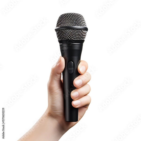 Fototapeta Hand holding microphone isolated on a transparent background