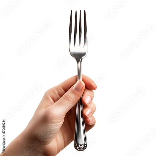 Fototapeta Hand holding fork isolated on a transparent background