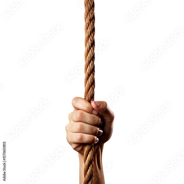 Fototapeta Hand holding tight to a rope isolated on a transparent background