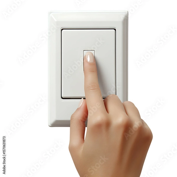 Fototapeta Hands with finger on light switch isolated on a transparent background