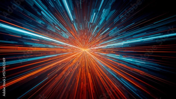 Fototapeta Tunnel of light in dynamic blue and orange