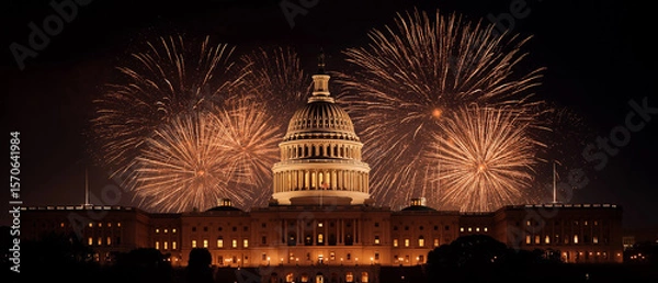 Fototapeta Celebratory fireworks display over the us capitol washington d.C. Nighttime event outdoor spectacle festive atmosphere