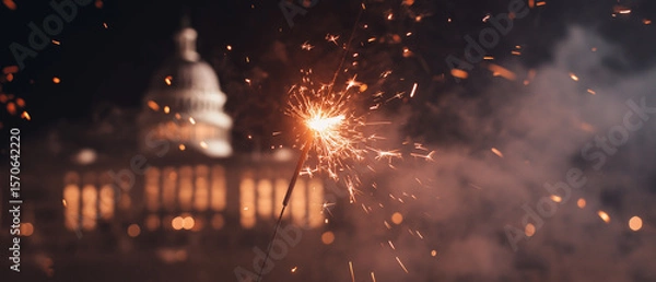 Fototapeta Celebratory fireworks display capitol building event photography nighttime close-up american independence