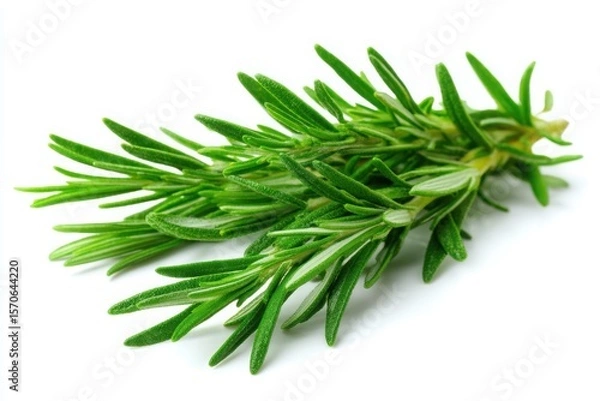 Fototapeta A sprig of fresh rosemary with green leaves isolated on a white background in a close up view