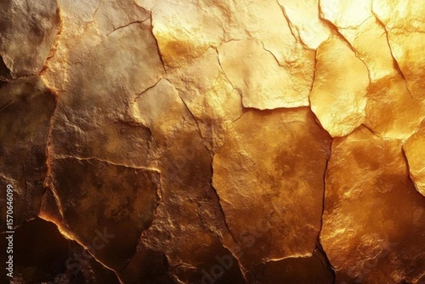 Fototapeta golden Rock Wall Shines with Light, Creating Unique Textured Background