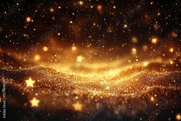 Fototapeta Golden particles shine and create a magical effect with festive vibes