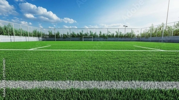 Fototapeta Green Field Ready for a Game with Blue Sky Day and Peaceful Landscape