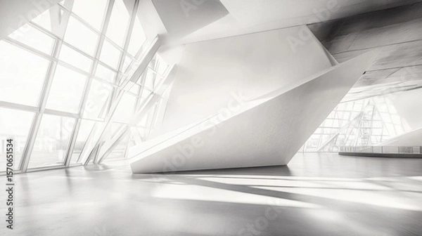 Fototapeta Explore minimalist interior space, light streams through +Architectural Concept