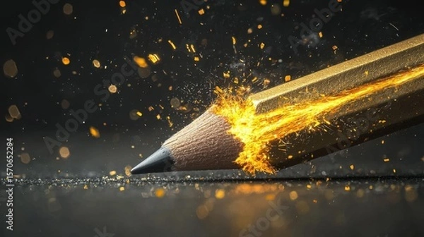 Fototapeta sharpening a pencil creates sparks and Bright Particles, Creative Theme