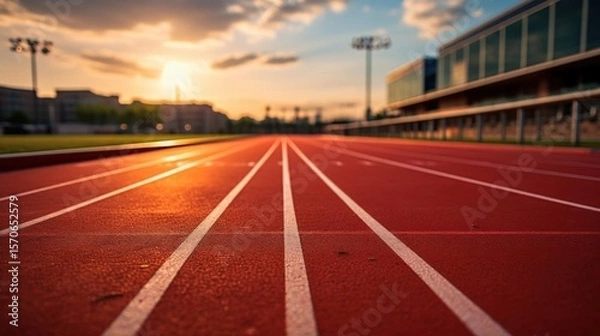 Fototapeta Running Track Field at Sunset for Competition and Athletics Concept