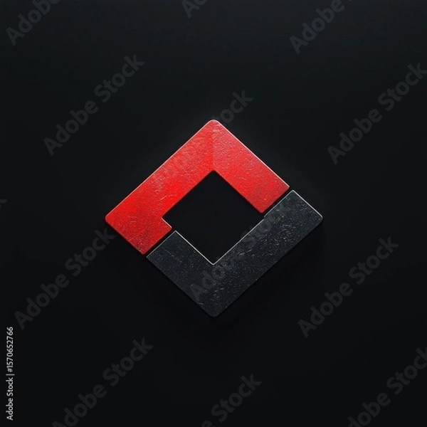 Fototapeta Abstract Geometry, Red and black shapes Interlock on dark backdrop concept.