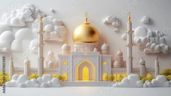 Fototapeta Experience Islamic Architecture With Golden Domes And Decorative Clouds