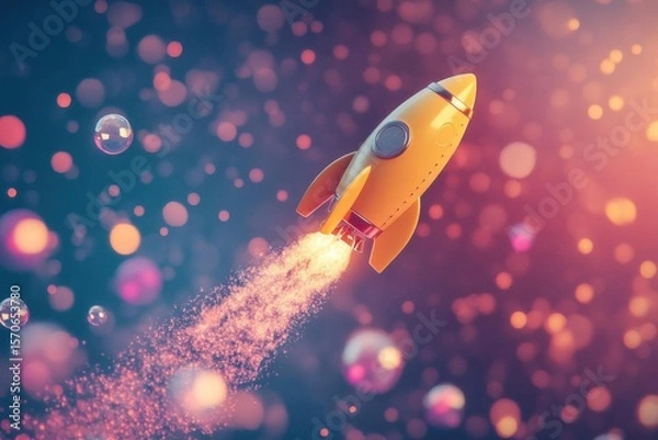 Fototapeta Rocket Launches to New Heights with Futuristic Ambience and Artistic Flair