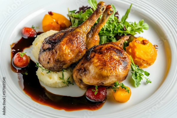 Fototapeta roasted chicken with vegetables