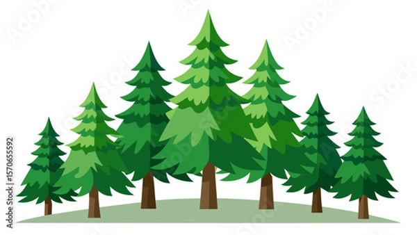 Fototapeta Vector illustration of a group of cartoon green pine trees isolated on white background