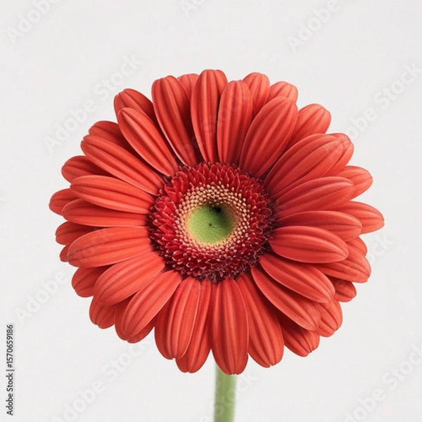 Fototapeta A close up of a vibrant orange gerbera daisy with a green center against a white background image view created with generated ai