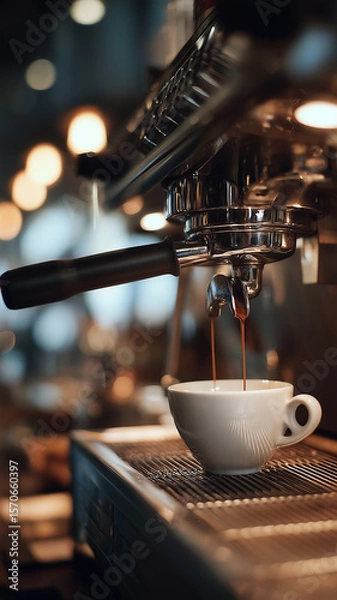 Obraz Espresso Machine Pulling Double Shot in Coffee Bar Setting
