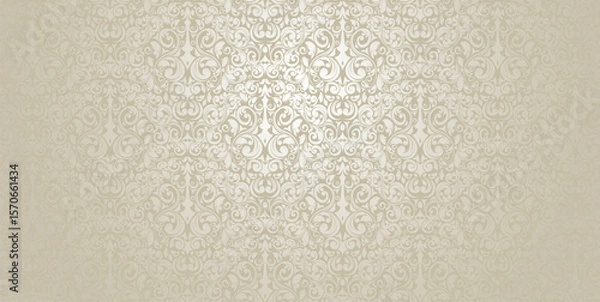 Fototapeta Baroque damask vector with ornamental swirls and vintage flourishes. Beige and silver tones. Includes a working seamless pattern in the swatches panel.