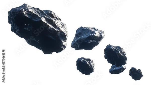 Obraz Asteroids of Various Sizes Floating in Space with a Dark and Mysterious Background