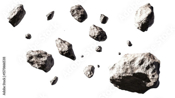 Obraz Collection of Asteroids Floating in Space with Transparent Background for Cosmic Visualization