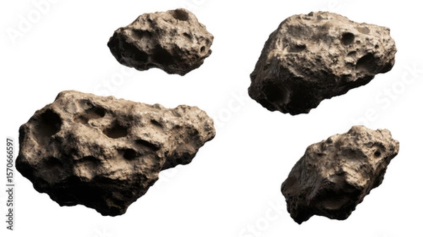 Obraz Cluster of Irregular Asteroids with Rough Surfaces Floating in Outer Space Against Black Background