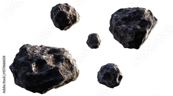 Obraz Collection of Irregular Asteroids Floating in Cosmic Space with a Dark, Starry Background