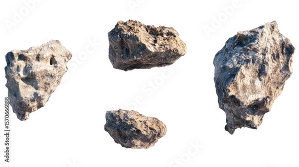 Obraz Collection of Irregular Shaped Asteroids with Texture and Detail on Transparent Background