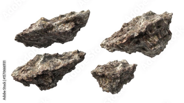 Obraz Detailed Close-Up View of Multiple Asteroids with Irregular Shapes and Textured Surfaces in Space