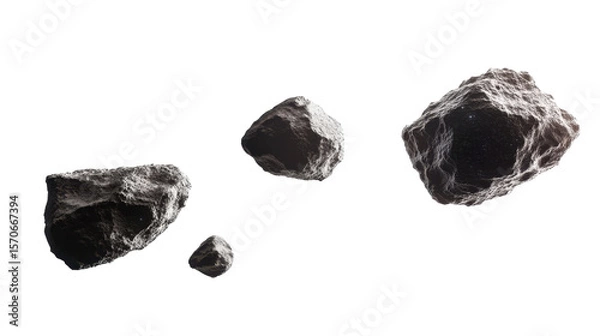 Obraz High-Resolution Collection of Irregular Asteroids Floating in Outer Space with Detailed Surface Texture