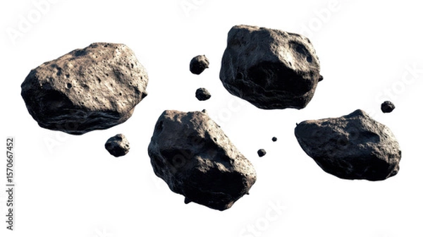 Obraz Multiple Asteroids with Varied Textures and Shapes Floating in Outer Space Against a Dark Background