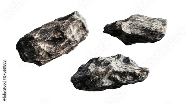 Obraz Three Irregular Black Rocks with Rough Texture on Transparent Background
