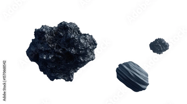 Obraz Three Varied Asteroids with Distinct Textures Floating in Space Against a Transparent Background