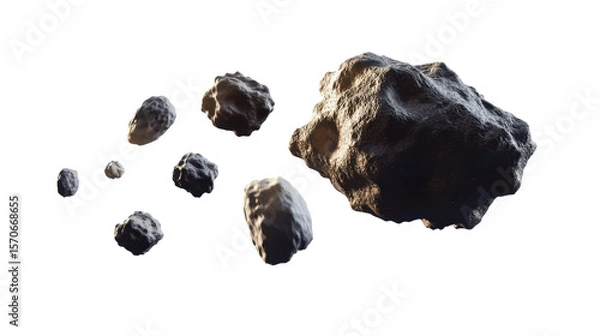Obraz Various Irregularly Shaped Asteroids with Detailed Textures Floating in Outer Space