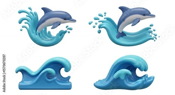 Fototapeta Dolphin jumping over waves illustration