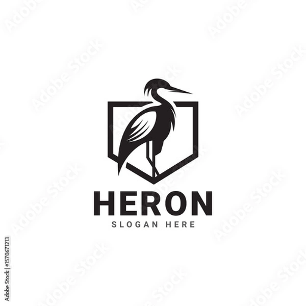 Fototapeta heron shield logo, this logo features a heron inside a strong shield, symbolizing strength, honor, and courage and for football clubs and others