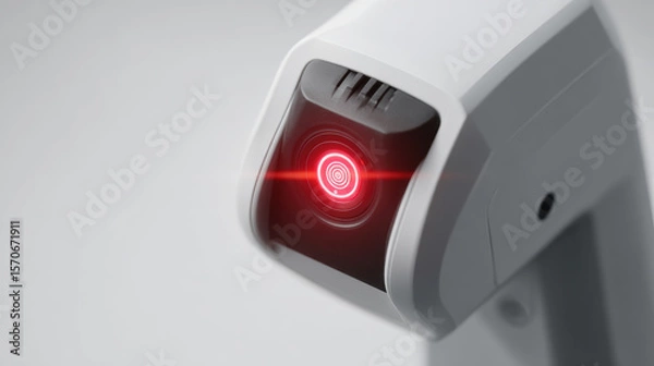 Fototapeta Close up view security anomaly detection system. menacing red laser scanner represents future surveillance