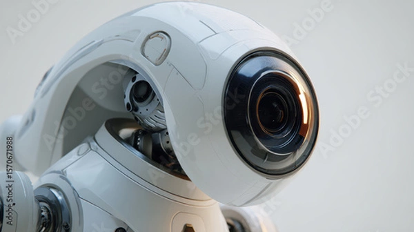 Fototapeta Futuristic robot head with single eye part of an advanced anomaly detection system for surveillance technology. Watchful