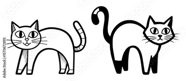 Fototapeta two cute cartoon cats black and white