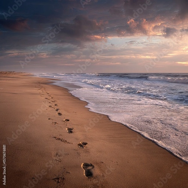 Obraz Footprints in the sand leading toward the sea