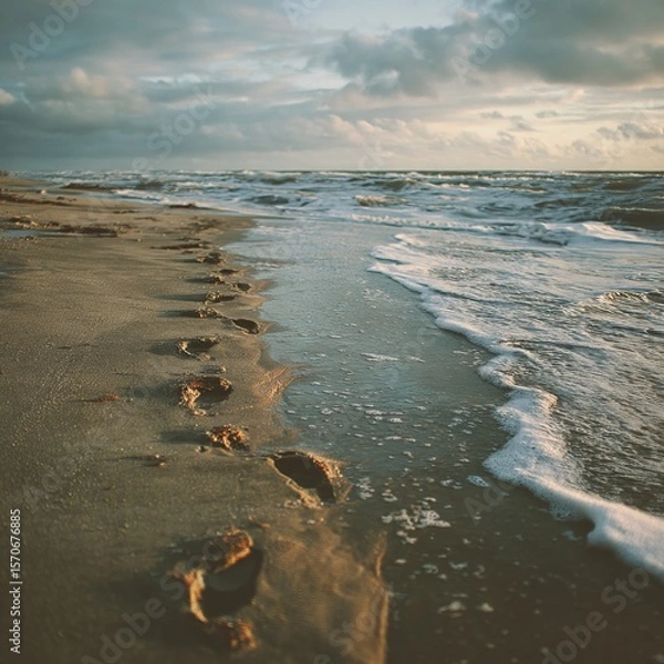 Obraz Footprints in the sand leading toward the sea