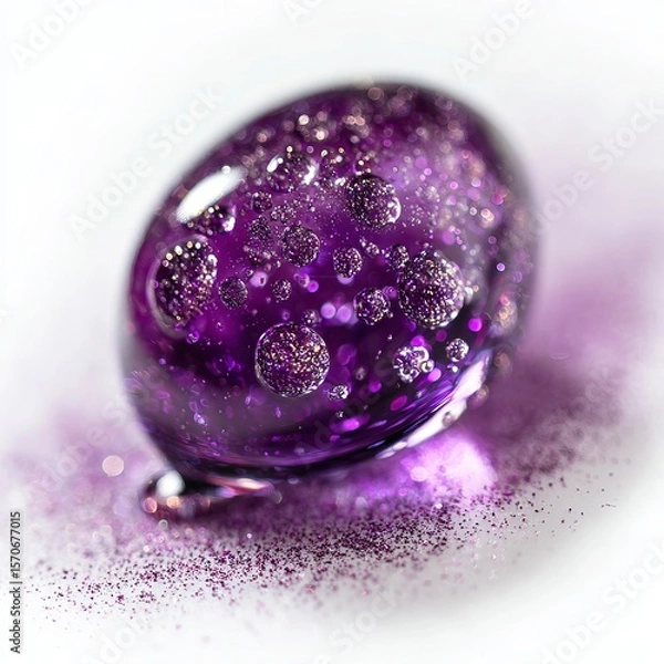 Fototapeta Macro image of a mesmerizing violet droplet infused with shades of neon purple, ultraviolet, and deep orchid. The droplet seems to pulse with dreamy, otherworldly energy. 