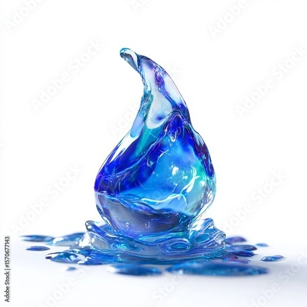 Fototapeta Macro shot of a vibrant blue water droplet pulsating with electric energy, captured in ultra HD. Shades of neon blue, sapphire, and icy aqua swirl inside, like the heart of a stormy ocean. 