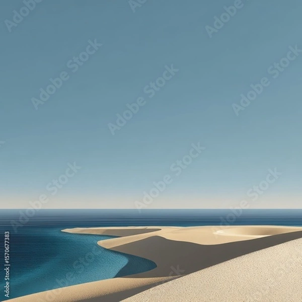 Obraz Sand dunes meeting a calm blue ocean under the sun 