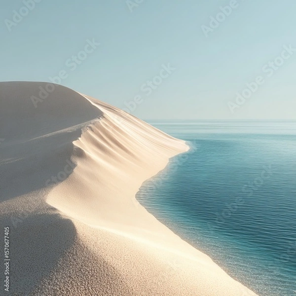 Obraz Sand dunes meeting a calm blue ocean under the sun 