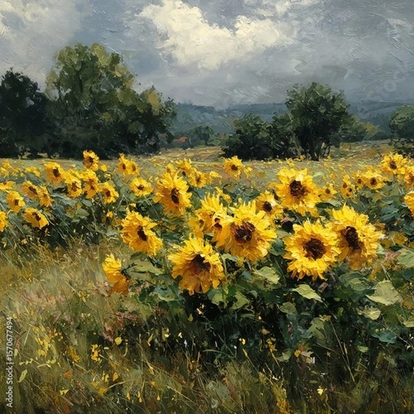 Obraz Sunflowers swaying in a summer breeze 