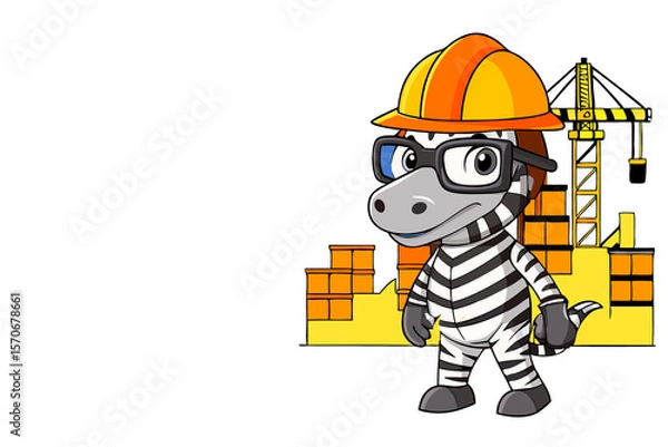 Fototapeta Construction.Smiling cool zebra worker in a protective helmet
