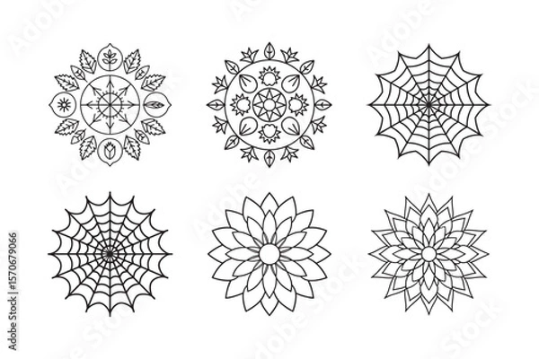 Obraz line art of flowers mandala set bundle on the white background
