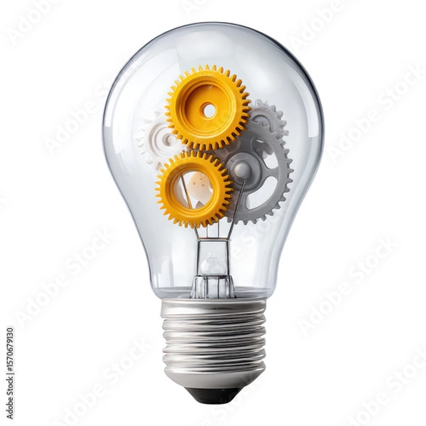 Fototapeta Inspiring creative sme startup idea with gear in lightbulb showing teamwork and innovation for new business