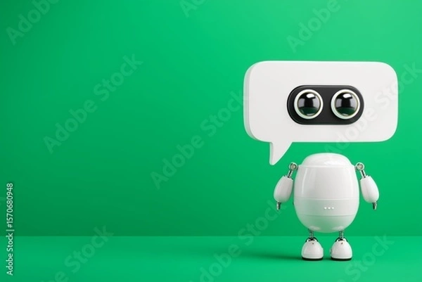 Obraz Chatbot Robot Concept, Futuristic Technology and Speech Bubble Design with Vibrant Green Background, Digital Assistant Aesthetic and Innovative Visual Concept with Smart Communication Evolution
