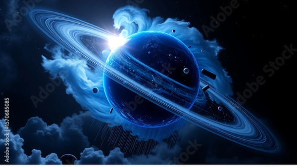 Obraz An exoplanet raining supersonic glass. A cobalt-blue atmosphere from silicate clouds. It orbits its star in close proximity. A speculative scientific vision.